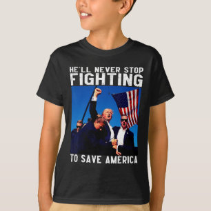 Donald Trump 2025 zal nooit stoppen met vechten om T-shirt