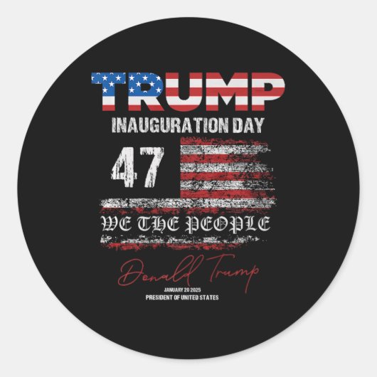Donald Trump 47e President 2025 Inauguratie Vereni Ronde Sticker (Voorkant)