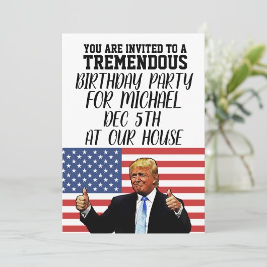 DONALD TRUMP AANGEPASTE VERJAARDAG FEESTUITNODIGIN KAART (Staand voorkant)