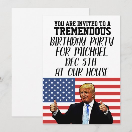DONALD TRUMP AANGEPASTE VERJAARDAG FEESTUITNODIGIN KAART (Voorkant / Achterkant)