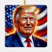 Donald Trump Amerikaanse vlag kerstversiering Keramisch Ornament (Voorkant)