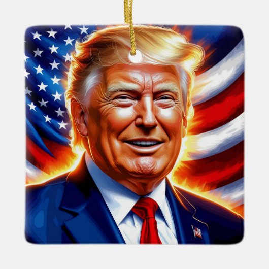 Donald Trump Amerikaanse vlag kerstversiering Keramisch Ornament (Voorkant)