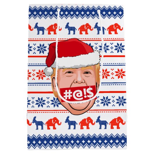 DONALD TRUMP Angry Kerstmis Medium Cadeauzakje (Achterkant)