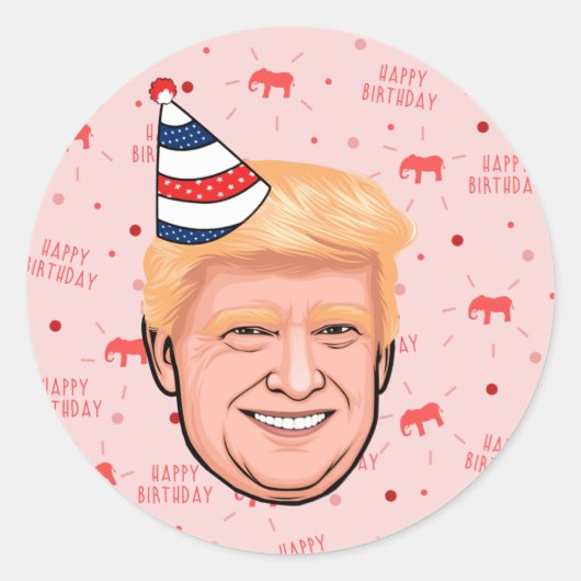 DONALD TRUMP BIRTHDAY RONDE STICKER (Voorkant)