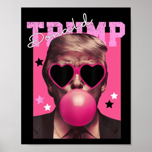 Donald Trump Blowing Bubble Gum Pink Sungles Trump Poster (Voorkant)