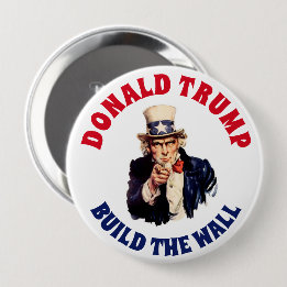 DONALD TRUMP BOUWT DE MUUR OP RONDE BUTTON 4,0 CM