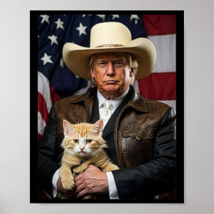 Donald Trump Cat Shirt Cowboy Amerikaanse vlag Fun Poster
