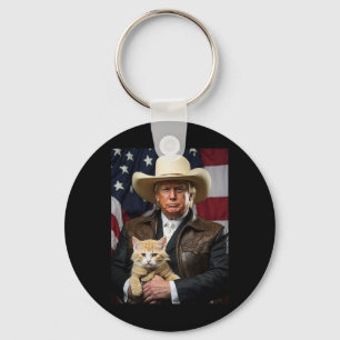 Donald Trump Cat Shirt Cowboy Amerikaanse vlag Fun Sleutelhanger
