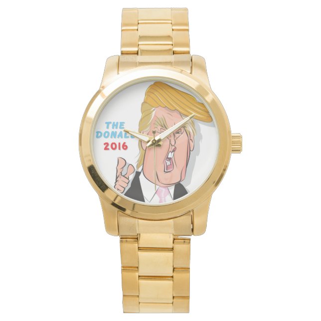 Donald Trump Comic Cartoon Billionaire Gold Watch Horloge (Voorkant)