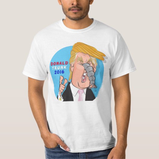 Donald Trump Comic Cartoon Tshirt met boomstam (Voorkant)