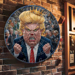 Donald Trump De Koning van Darts Dartbord<br><div class="desc">Afbeelding van Donald Trump Dart Board. Een humoristisch dartbord met een karikatuur van Donald Trump als doelwit, met een kroon en een boze uitdrukking. Het bestuur wordt omringd door kleinere afbeeldingen mensen. Een rond dartboard met een karikatuur van Donald Trump. Het afbeelding is een humoristische kijk op politiek, geschikt voor...</div>