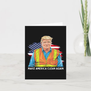 Donald Trump draagt vuilniswerkersvest om Amer te Kaart