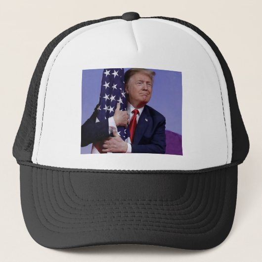 Donald Trump en de Amerikaanse vlag Trucker Pet (Voorkant)