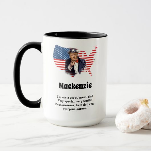 Donald Trump Fathers Day Add Name Funny Large Mok (Met donut)