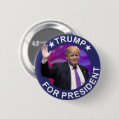 Donald Trump for President Photo Retro Button Blue (Voorkant /achterkant)