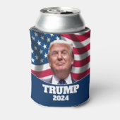 Donald Trump Foto met Amerikaanse vlag 2024 Blikjeskoeler (Blikje Achterkant)