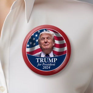 Donald Trump Foto met Amerikaanse vlag rode grens Ronde Button 6,0 Cm