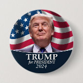 Donald Trump Foto - President 2024 Ronde Button 7,6 Cm (Voorkant)