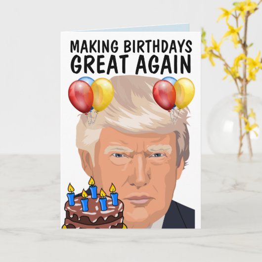 DONALD TRUMP Funny BIRTHDAY-Wenskaarten Kaart (Gele Bloem)