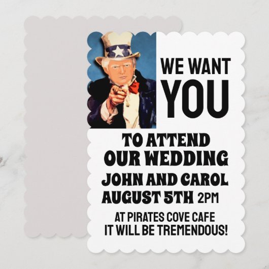 DONALD TRUMP FUNNY WEDDING INVITATIONS KAART (Voorkant / Achterkant)