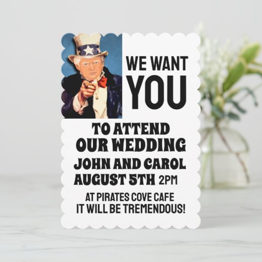 DONALD TRUMP FUNNY WEDDING INVITATIONS KAART (Staand voorkant)