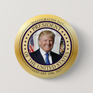 DONALD TRUMP GOUDEN HERDENKINGS-INAUGURATIE POTUS RONDE BUTTON 5,7 CM