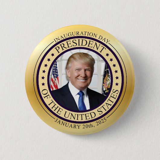DONALD TRUMP GOUDEN HERDENKINGS-INAUGURATIE POTUS RONDE BUTTON 5,7 CM (Voorkant)