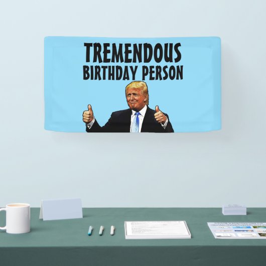 DONALD TRUMP GRAPPIGE VERJAARDAGSFEESTBANNER SPANDOEK (Beurs)
