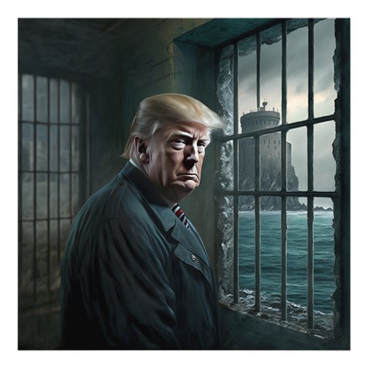 Donald Trump in de gevangenis van Alcatraz Foto Afdruk (Voorkant)
