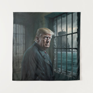 Donald Trump in de gevangenis van Alcatraz Wandkleed