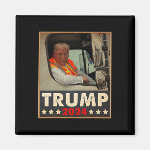 Donald Trump in vuilniswagen Team Garbage voor Tru Magneet