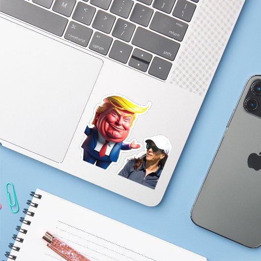 Donald Trump Kamala Harris Sticker (Laptop met iPhone)