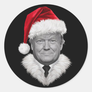 Donald Trump Kerst Moppertje Kerstman Hoed Cadeau  Ronde Sticker