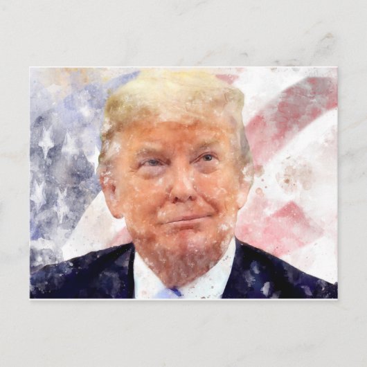 Donald Trump lachend met Amerikaanse vlag Briefkaart (Voorkant)