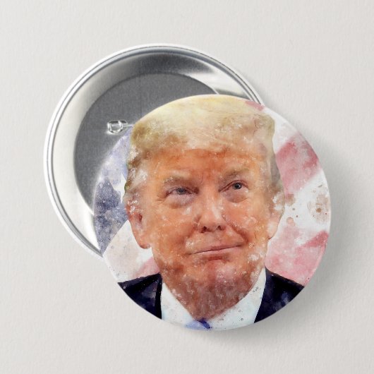 Donald Trump lachend met Amerikaanse vlag Ronde Button 7,6 Cm (Voorkant /achterkant)