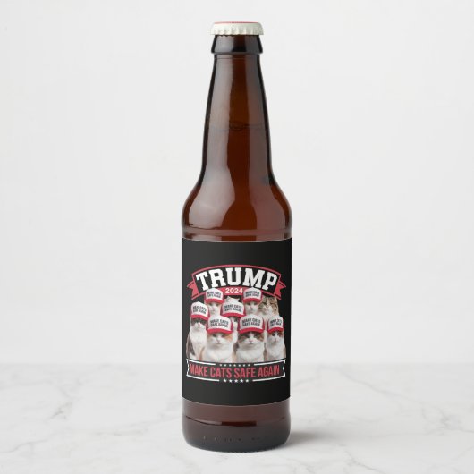 Donald Trump Make Cats Safe Again 2024 Debat Bier Etiket (Voorkant)