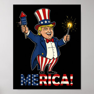Donald Trump Merica op 4 juli vuurwerk Patrioti Poster
