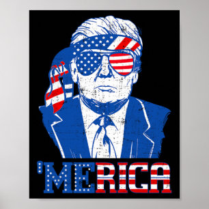 Donald Trump Merica Trump Sungl Amerikaanse vlag 4 Poster