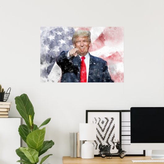 Donald Trump met Amerikaanse vlag Poster (Thuiskantoor)