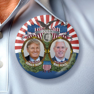 Donald Trump & Mike Pence Jugate Foto Red Blue Ronde Button 7,6 Cm