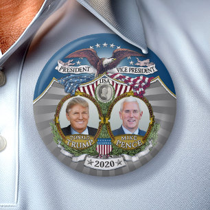 Donald Trump & Mike Pence Jugate Photo Blue 2020 Ronde Button 7,6 Cm