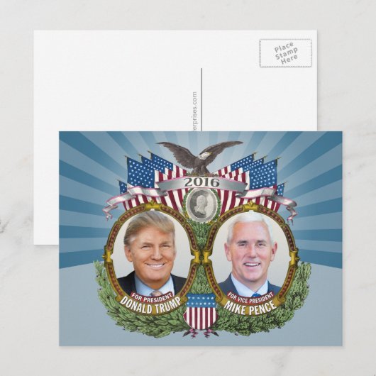 Donald Trump & Mike Pence Jugate Photo Blue Design Briefkaart (Voorkant / Achterkant)