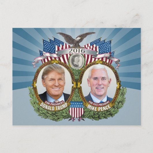 Donald Trump & Mike Pence Jugate Photo Blue Design Briefkaart (Voorkant)