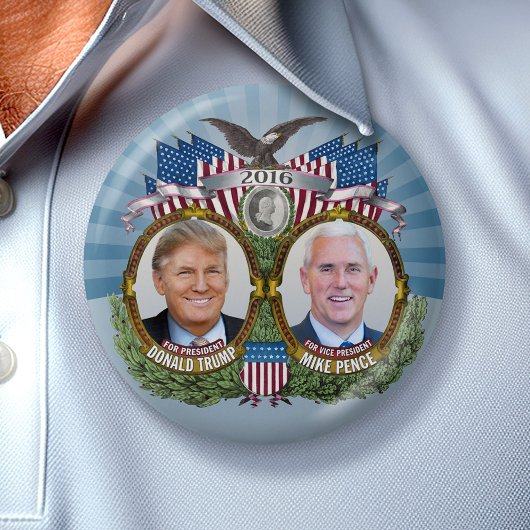 Donald Trump & Mike Pence Jugate Photo Blue Design Ronde Button 7,6 Cm
