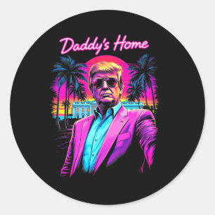 Donald Trump Papa Is Thuis Grappige Meme Kunst Ronde Sticker