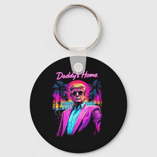 Donald Trump Papa Is Thuis Grappige Meme Kunst Sleutelhanger (Voorkant)