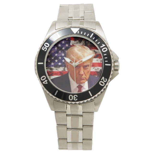 Donald Trump Patriottische Mugshot Art Watch Horloge (Voorkant)