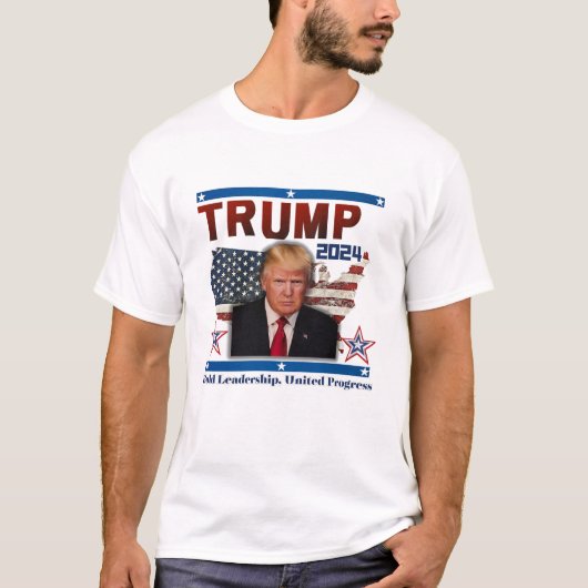 Donald Trump President 2024 Bold Leiderschap T-shirt (Voorkant)