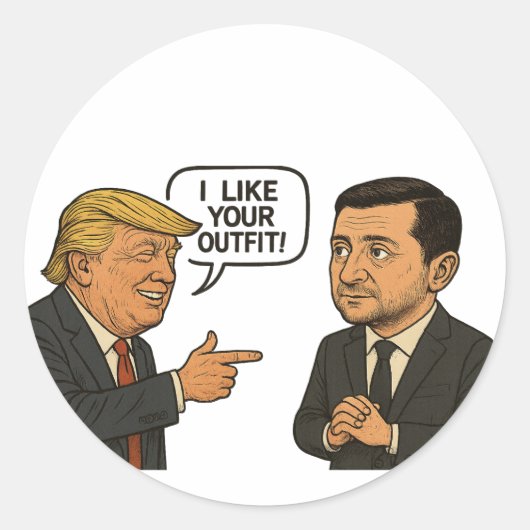 Donald Trump prijst Zelensky's formele pak Ronde Sticker (Voorkant)