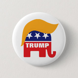 Donald Trump Republikeinse Olifant Haar Logo Ronde Button 5,7 Cm
